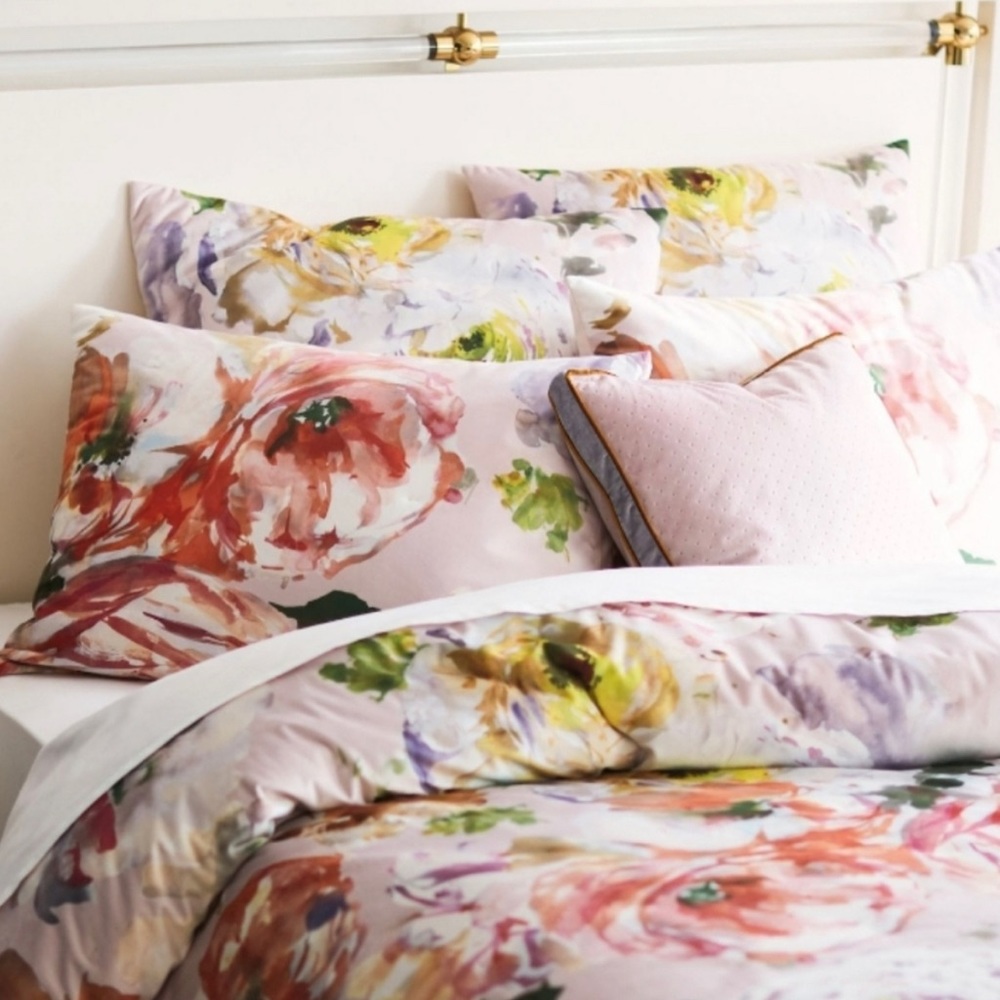 Anthropologie Floral European pillow shams- Pink, Green, Yellow